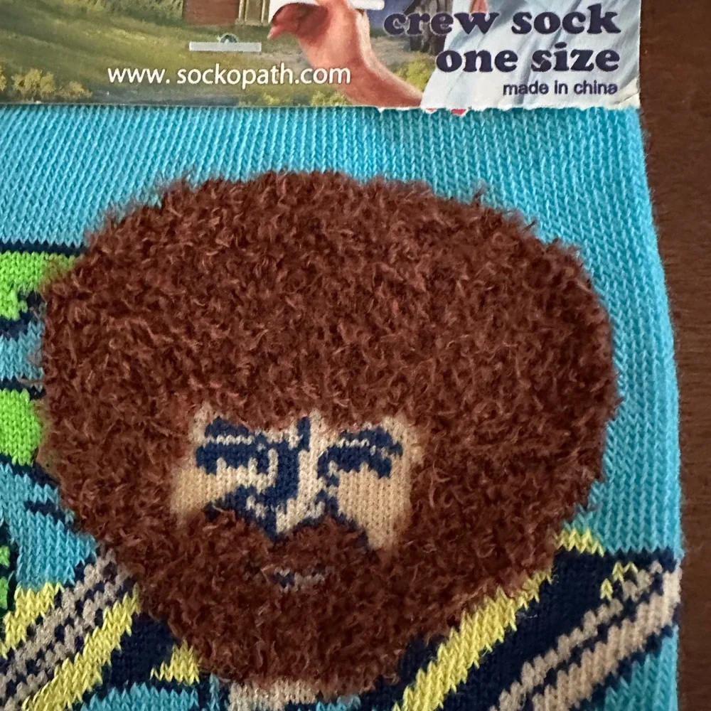Bob Ross with famous beard Joy of Painting crew socks